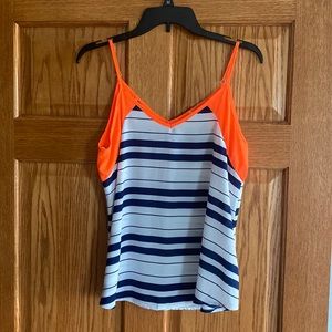 Sweet Wanderer. Vibrant orange & navy striped tank top!